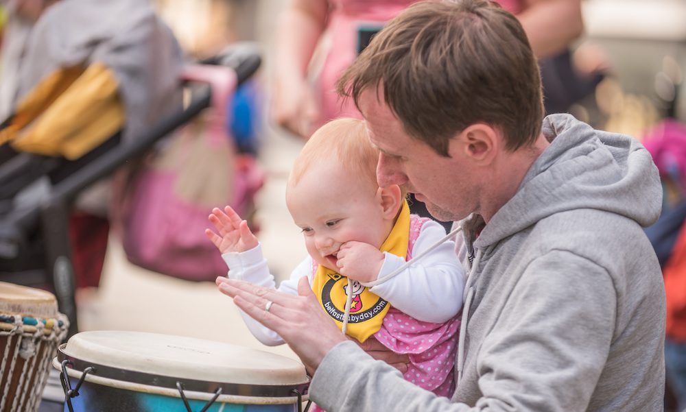 Baby, dad and drum