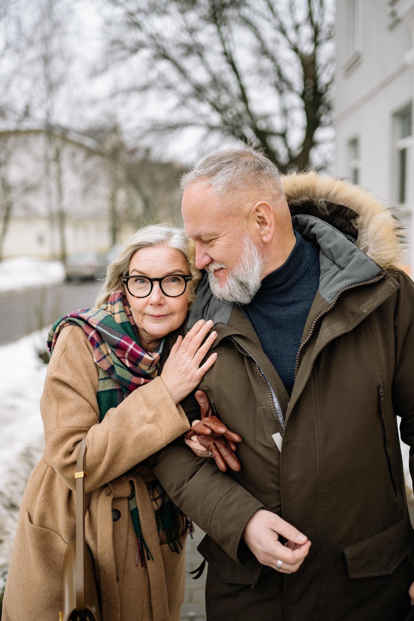 Older couple walking on the street