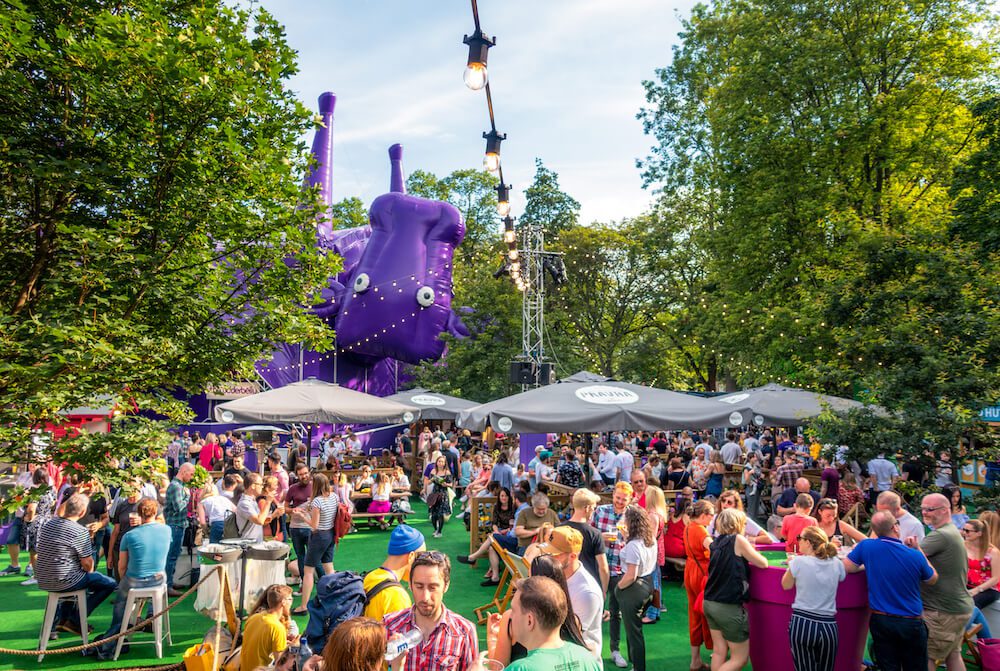 People enjoying sunny weather at Edinburgh Fringe Festival