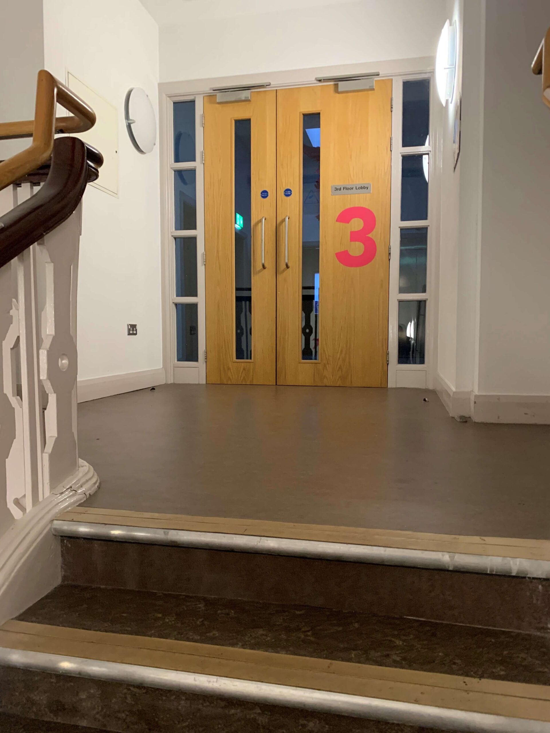 Reaching the third floor by stairs